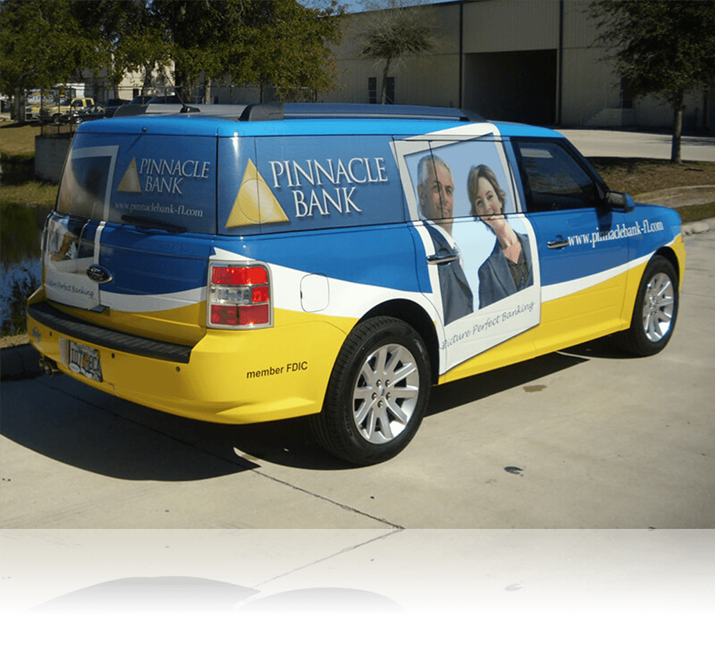Pinnacle Bank's van car wrap. Graphic Design by Electrum Branding.