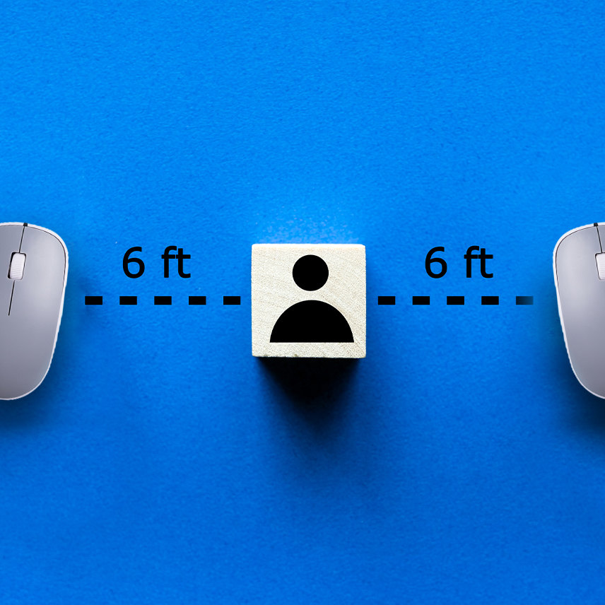 A block and computer mouses representing brand distancing and SEO.