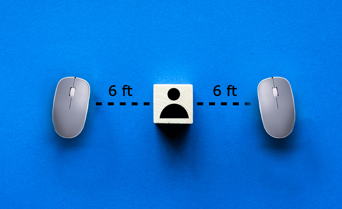 A block and computer mouses representing brand distancing and SEO.